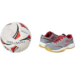 Gowin Court Shoe Smash Grey Red Size 12K with Triumph Handball Rubberised Junior