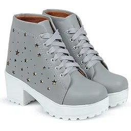 Woomen's Boots Shoes Multi Star Design Fashion Casual Boot High Ankle Heel for Girls Boot (Size UK7, Grey)