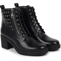 Slays Studded Combat Ankle Boots for Women | Extra Cushion Comfort, Skin-Friendly, Lace-Up | Trendy, Stylish & Perfect for Winter or Holiday Outings