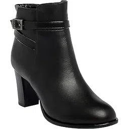 Trendy and Fashionable Lightweight Vegan Block Boots for Women and Girl Black 5UK