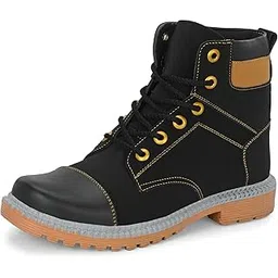Leather Black Solid Tough Heavy Duty High Ankle Length Mens Casual Long Boots for Men (BAB985)