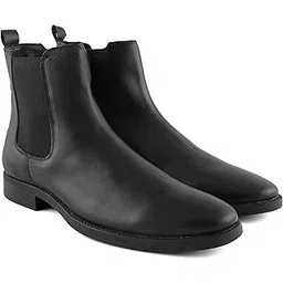Men's Black Leather Chelsea Boots Side-Zip Extra Cushion Inner Sole