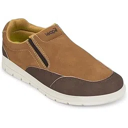 Leap7x FRINKS-2E Casual Non Lacing Sneakers for Men - Black & Camel | Suitable for Travel, College, Office | Comfortable Slip-On Casual Shoes | Lightweight Stylish Fashion Footwear for Gents