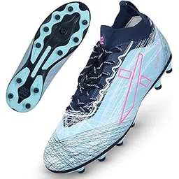 Vector X Magnus 2.0 Durable PU Upper with TPU Sole Soccer Football Studs/Shoe, Stretchy Socks (Cyan-Navy) Size-4