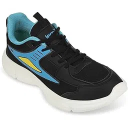 Leap7x CLOUDY-5L Sports Lacing Running Shoes for Kids - Black & Sky Blue | Lace-Up Closure - Suitable for Walking, Gym, Jogging & Outdoor | Comfortable Insole | Lightweight & Cushioned Footbed