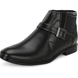 Height Increasing Shoes Men Mid-Top Work Elevator Boots With Buckle Detail With 3 Inch Height Increase (1.25 Outer Sole and 1.75 Inner Invisible Insole)
