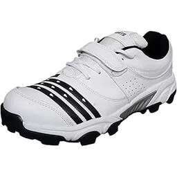 Sports cs.765 Rubber Spikes Cricket Shoes for Men (White)| Durable | Light Weight