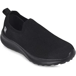 Leap7x GHD-89E Men Sports Walking Shoes - Black & Grey | Comfortable and Durable Slip-On Closure - Suitable for Non-Lacing Running, Gym, Jogging and Outdoor Shoes for Man - Cushioned Footbed