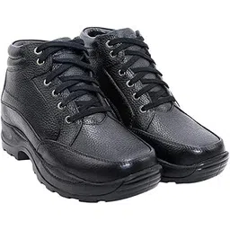Height Increasing Black Leather Elevator Casual Boots for Men with Guaranteed 3 Inch Height Enhance