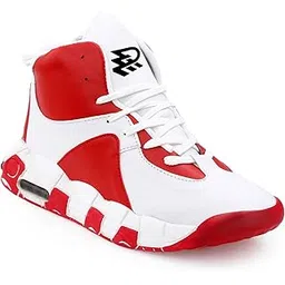 High-Top Basketball Sneakers, Red and White, Athletic Performance Shoes