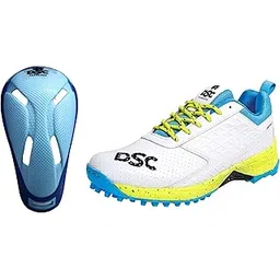 DSC Jaffa 22 Cricket Shoes for Men and Boys UK-7 White/Lime-Yellow & DSC Armour Cricket Abdominal Guard (Mens, Multicolour)