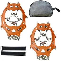 milochic Ice Grip Spikes Footwear Traction, 19 Studs Snow Ice Climbing Crampons with Strap and Storage Bag Outdoor Hiking Anti Slip Shoes Cover for Walking, Jogging, Climbing and Hiking