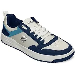 Leap7x AMAZER-10E Men's Casual Lacing Sneakers, Black, Blue and White | Suitable for Walking Travel, College, Office | Comfortable Lace-Up Casual Shoes | Lightweight Stylish Fashion Footwear