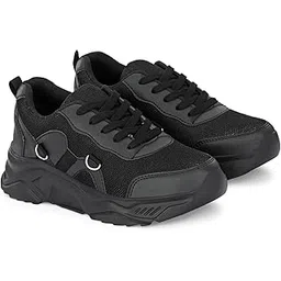 Womens Grace Solid Black Active Wear Sports Casual Lace Up Shoes | Perfect Footwear for Running | Walking | Training