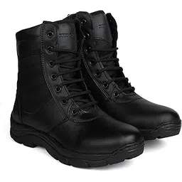 2002 Genuine Black Leather Military women's Combat Boots -High Ankle - High Top Lace With Chain & with Light Weight TPR Sole
