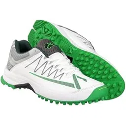 IKO-225 Cricket Shoes, Rubber Sole, White and Green, Lightweight with High Grip