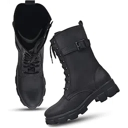 Womens Block Heel Boot With Chunky Lug Sole and Decorative Side Buckle Style | Womens's Ankle-Length Lace-Up Beige Boots with Block Heel