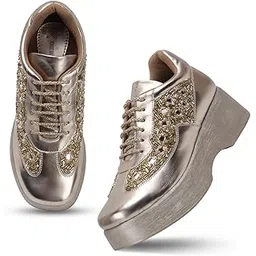 Ethnic Style Wedding Stone Embellished Lace-Up Sneakers Shoes for Women and Girl