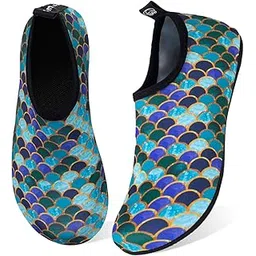 Water Shoes for Womens Mens Barefoot Quick-Dry Aqua Socks for Beach Swim Surf Yoga Exercise (Fishscale-Blackgreen, 38/39)