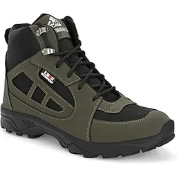 Leo Fitness Waterproof Outdoor Trekking Boots | Black Hiking Boots with Cushioned Footbed, Anti-Slip Rubber Sole