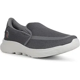 Leap7x Denis-1 Non-Lacing Sports Walking Shoes for Men - Black & Dark Grey | Comfortable and Durable - Suitable for Slip-On Gym, Jogging and Outdoor Shoes for Gents - Cushioned Footbed