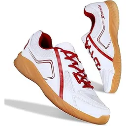 Aivin Booster Court Badminton Shoe |Non Marking Badminton Shoe | Lightweight & Durable Badminton Shoe (White/Red, UK05)