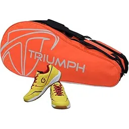 Gowin Badminton Shoe Smash Yellow Size-7 with Triumph Badminton Bag 303 Orange/Grey