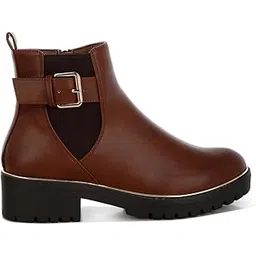 Women Chunky Buckle Detail Ankle Boots