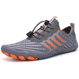 Anti-Slip Rubber Athletic Hiking Water Shoes for Mens Womens | Barefoot Aqua Swim Walking Shoes | Five-Finger Shoes | Running Shoes Lightweight Sneakers - Color: Grey-Orange | Size: 38