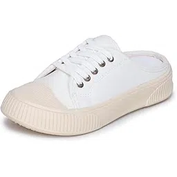 Back Open Casual Sneakers for Women | Trendy Mule Slip-On Shoes with Lace-Up Front & Comfortable Cushioned Insole