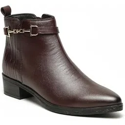 Genuine Leather Buckle Detail Chelsea Boots for Women