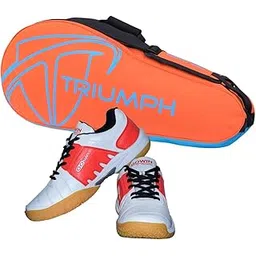 Gowin Badminton Shoe Power White/Red Size-5 with Triumph Badminton Bag 303 Orange/Sky