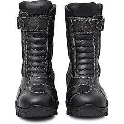 Biker Waterproof Boots with Steel Toe : High Ankle Leather Waterproof Boots for Men with Memory Foam Footpad & High Performance Rubber Sole. Sizes 5 to 12 Available. Article : 707Black