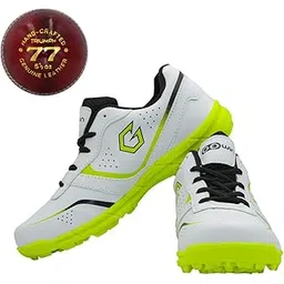 Academy White/Green Cricket Shoes Size-7 with TR-77-R Cricket Leather Ball Veg Tanned Red