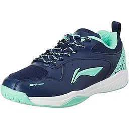 Li-Ning Ultra Power Non-Marking Badminton Shoe|Indoor Sports|Stability Heel, Prototypical Sole, Lightweight Shoe (Navy/Aquamarine,UK 1)