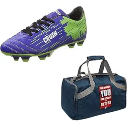 Charged Sports Bag Bouclier Feel Burn Senior Grey With Gowin Football Shoe Crush Blue Green Size-9