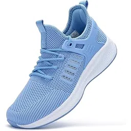 Womens Walking Running Shoes - Sports Jogging Shoes Comfortable Breathable Sneakers Casual Lace Up Knitted Mesh Shoes for Gym Work