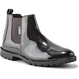 Men’s Black Patent Chelsea Boots – Stylish Slip-On Formal Boot with TPR Sole for Outdoor & Casual Wear Complimentary Shoe Bag Shoe Horn & Shine Kit