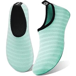 Water Shoes for Womens Mens Barefoot Quick-Dry Aqua Socks for Beach Swim Surf Yoga Exercise New Translucent Color Soles (Stripe-Light Blue, 42/43)