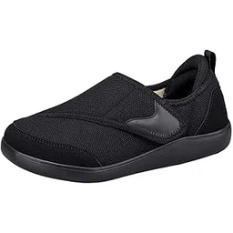 Men's Walking Shoes Low Top Cushioning Adjustable Strap Wide Round Toe Flats 42 Black