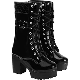 Women's Calf Length Buckle Detailed Stylish Cool Lace-up Boots Boots For Women