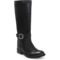 Women's Tall Moto-Style Riding Boot - Knee-High Footwear with Buckle Detail