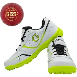 Academy White/Green Cricket Shoes Size-12 Kids with TR-555-R Cricket Leather Ball Alum Tanned Red