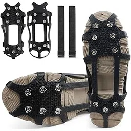 Walk Traction Ice Cleats, Anti-Skid Ice Snow Grips 9 Stainless Steel Studs Winter Crampons with Straps Over Shoe Boots for Hiking Climbing,Ice Fishing and Walking XLarge