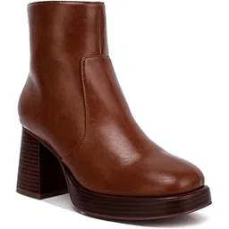 Faux Leather Side Zipper Closure Boots