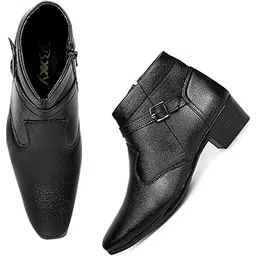 Men's 2" Height Increasing Synthetic Material Casual Formal Chelsea Slip-On Buckle Boot with Pu Sole.