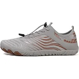 Anti-Slip Rubber Athletic Hiking Water Shoes for Mens Womens | Barefoot Aqua Swim Walking Shoes | Five-Finger Shoes | Running Shoes Lightweight Sneakers - Color: Gray-Brown | Size: 38