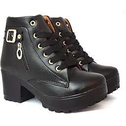 Women's Buckle Faux High Heel Buckle& Zip Style Leather Boots