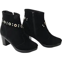 Women FAUX Leather Ankle Boot with CHUNKY HEEL| Fashion Trendy, Comfortable, Sidezip Zipper Boots - Premium Cushion Footbed
