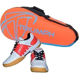 Gowin Badminton Shoe Power White/Red Size-9 with Triumph Badminton Bag 303 Orange/Sky